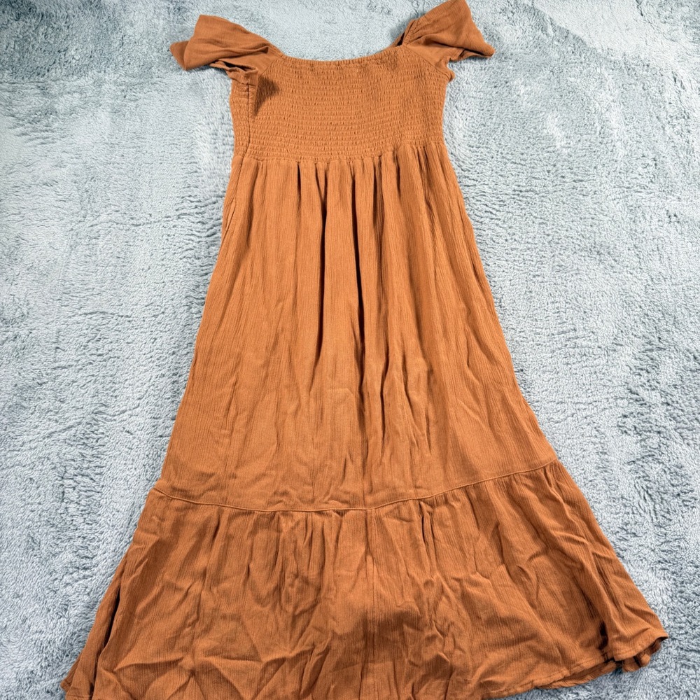 Abercrombie & Fitch Midi Dress Womens Small Rusty Orange Smocked Boho Slit - Picture 5 of 7